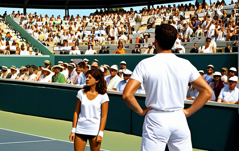 **

"Crowd watching a tennis match, focusing on respectful behavior: quiet during serve, minimal movement, polite applause. Include both men and women in comfortable, stylish clothing. Bright sunlight, outdoor setting, modern tennis stadium. Capture the essence of *adab* (etiquette) in a sports setting."

**