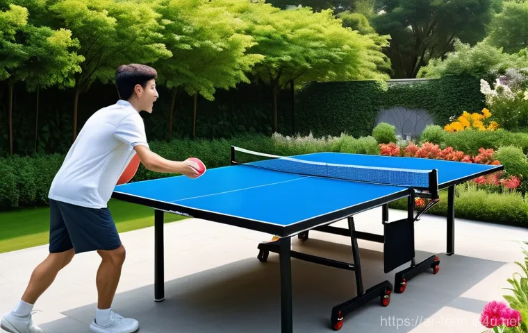 탁구 테이블 가격 분석 - **Prompt:** A focused young male athlete, around 16 years old, intensely practicing table tennis in ...