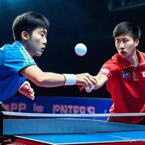 Home 20 탁구 테이블 규격 확인법 - **Professional Table Tennis Match with ITTF Standards:**
"A dynamic, eye-level shot of two profe...
