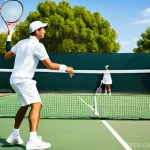 Home 9 테니스와 탁구 경기의 운동 효과 - **Dynamic Tennis Duo: Friendship and Fierce Competition**
"A vibrant, high-energy scene on a sun...