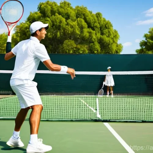 Home 19 테니스와 탁구 경기의 운동 효과 - **Dynamic Tennis Duo: Friendship and Fierce Competition**
"A vibrant, high-energy scene on a sun...