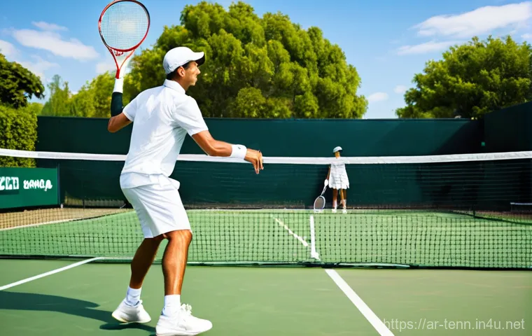 테니스와 탁구 경기의 운동 효과 - **Dynamic Tennis Duo: Friendship and Fierce Competition**
    "A vibrant, high-energy scene on a sun...