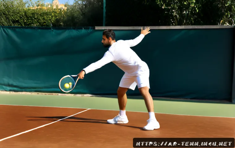 테니스 스핀 서브 연습법 - Photorealistic tennis coaching scene at a modern outdoor court in an Arab city, modestly dressed adu...